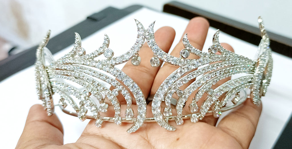 Cubic Zircon 925 Sterling Silver Crown Tiara for Women Hair Wedding Jewelry