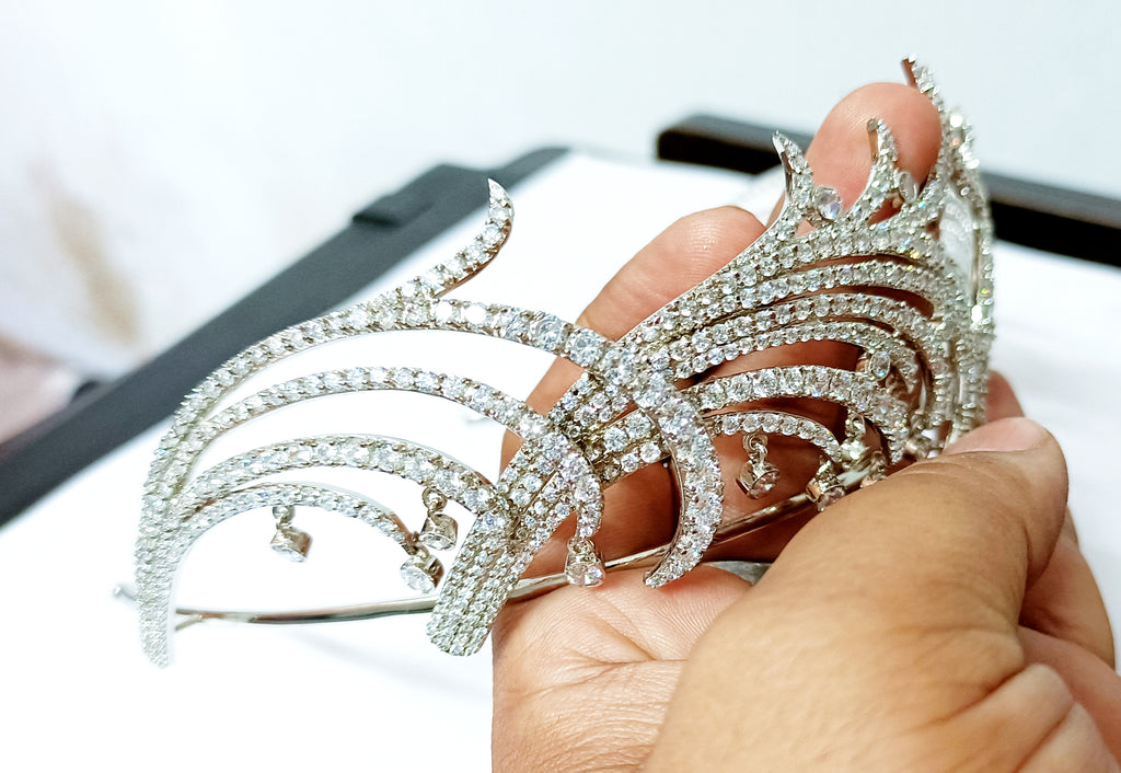 Cubic Zircon 925 Sterling Silver Crown Tiara for Women Hair Wedding Jewelry