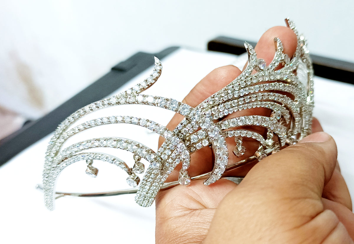 Cubic Zircon 925 Sterling Silver Crown Tiara for Women Hair Wedding Jewelry