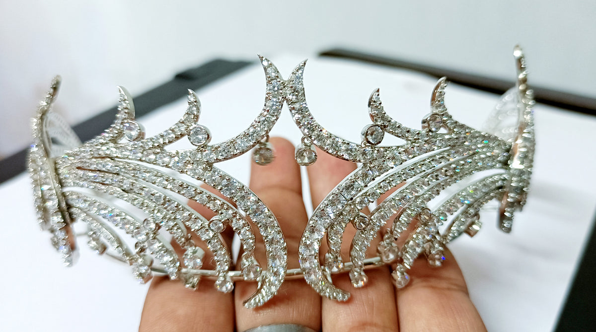 Cubic Zircon 925 Sterling Silver Crown Tiara for Women Hair Wedding Jewelry