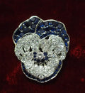Sterling Silver Blue Sapphire Pansy Flower Brooch Cubic Zircon Pin