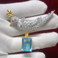 Zircon 925 Sterling silver Aquamarine Bird Brooch – Elegant Bird Shaped Statement Jewelry Pin