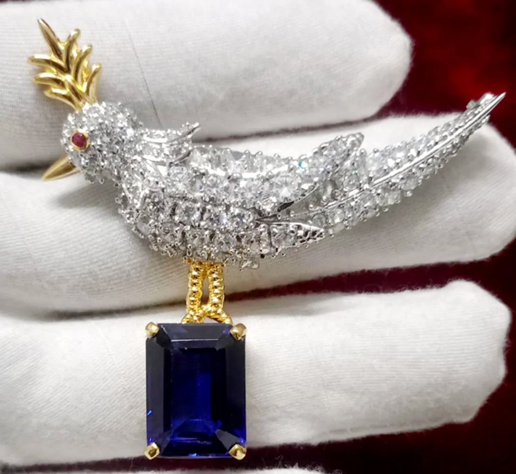 Blue Sapphire Zircon 925 Sterling silver Bird – Elegant Bird Shaped Statement Jewelry Pin