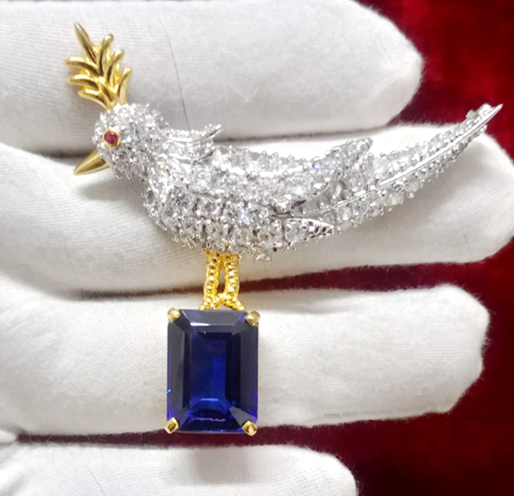 Blue Sapphire Zircon 925 Sterling silver Bird – Elegant Bird Shaped Statement Jewelry Pin