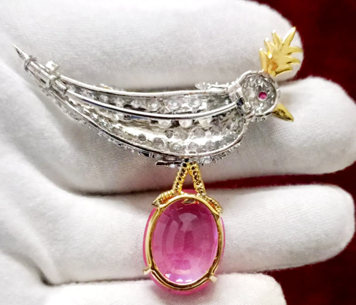 Cubic Zircon 925 Sterling Silver Ruby Bird Brooch – Elegant Bird Shaped Statement Jewelry Pin