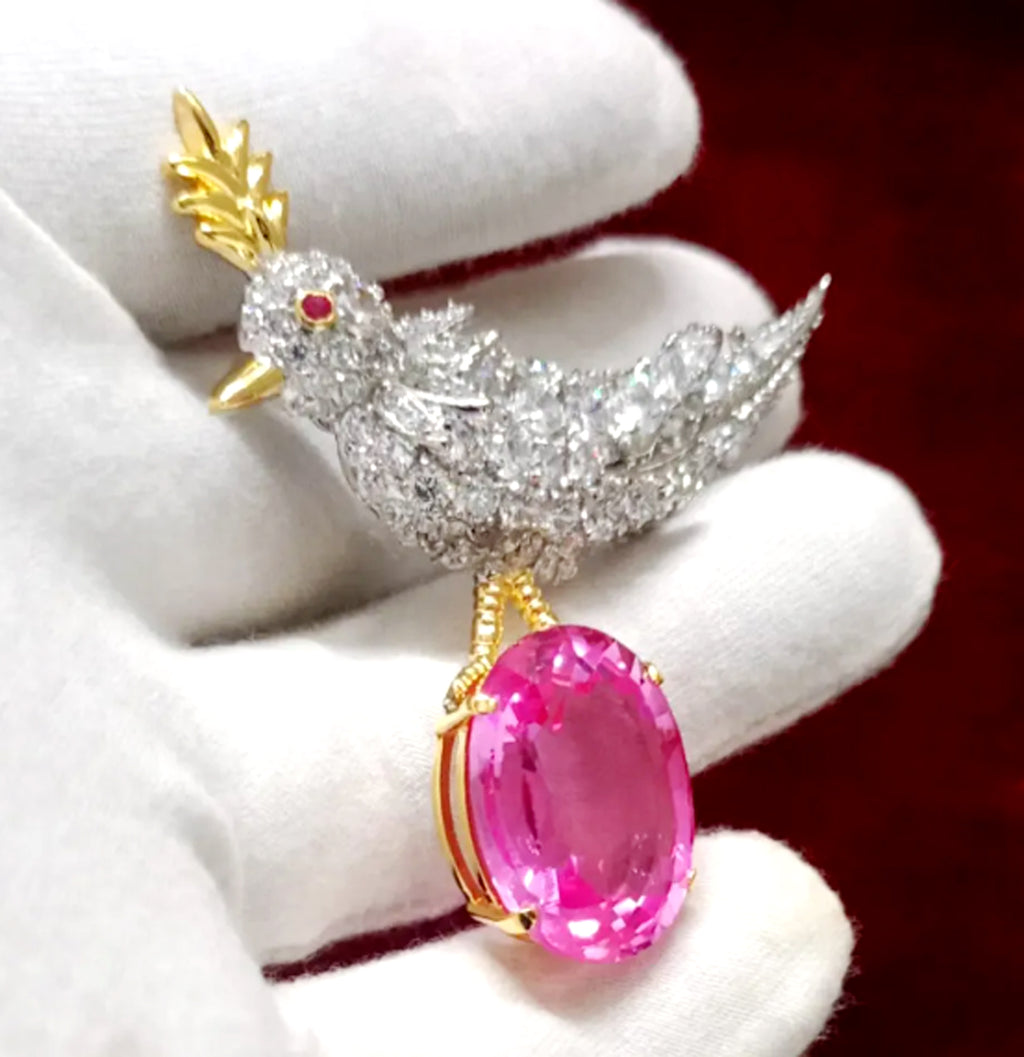 Cubic Zircon 925 Sterling Silver Ruby Bird Brooch – Elegant Bird Shaped Statement Jewelry Pin