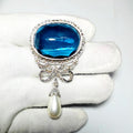 Diamond 925 Silver Blue Sapphire Brooch – Elegant Designer Jewelry Pin