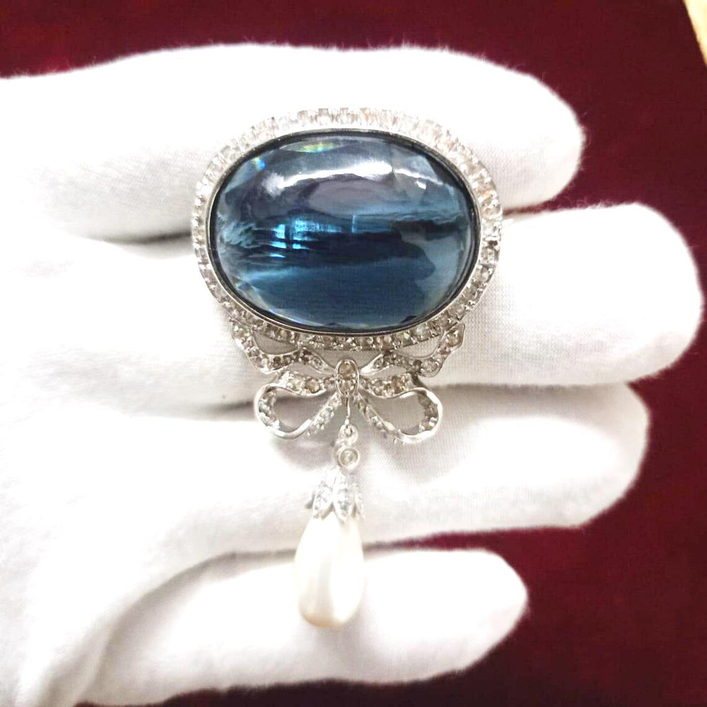 Diamond 925 Silver Blue Sapphire Brooch – Elegant Designer Jewelry Pin