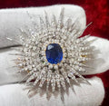 Zircon Sterling Silver Blue Sapphire Brooch – Elegant Statement Jewelry Pin for Women