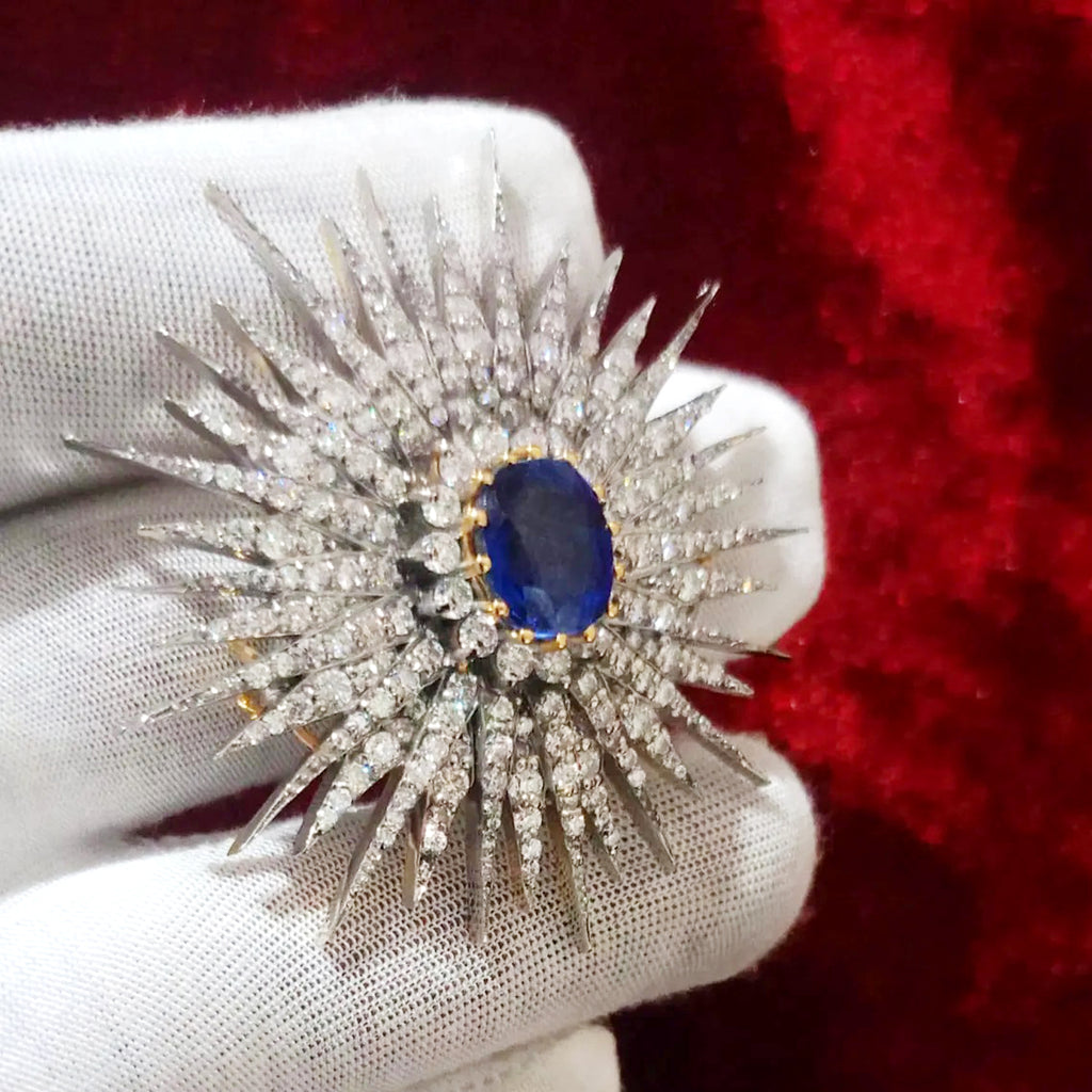 Zircon Sterling Silver Blue Sapphire Brooch – Elegant Statement Jewelry Pin for Women