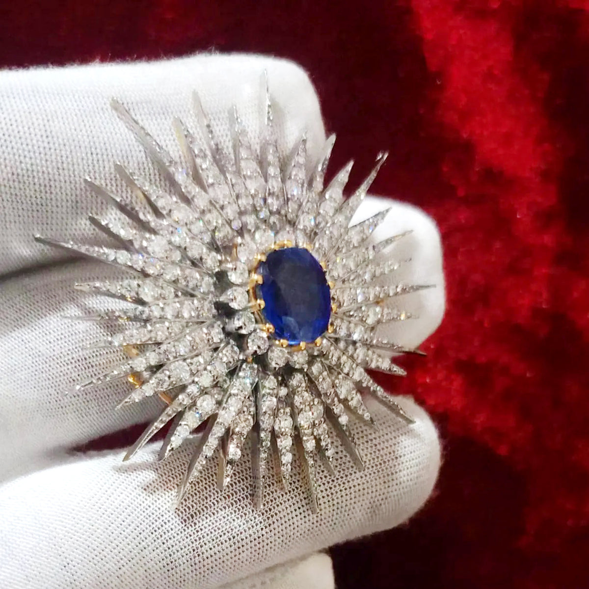 Zircon Sterling Silver Blue Sapphire Brooch – Elegant Statement Jewelry Pin for Women