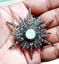 Rose cut 2.64ct Diamond Silver Opal Antique Finish Brooch– Elegant Designer Jewelry Pin