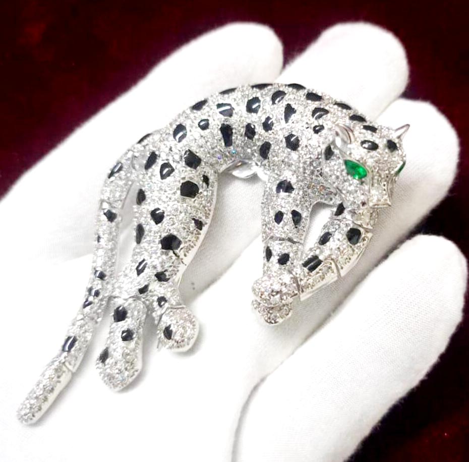 Panther Brooch in 925 Sterling Silver Cubic Zircon Blue Sapphire Decorative Brooch Pin