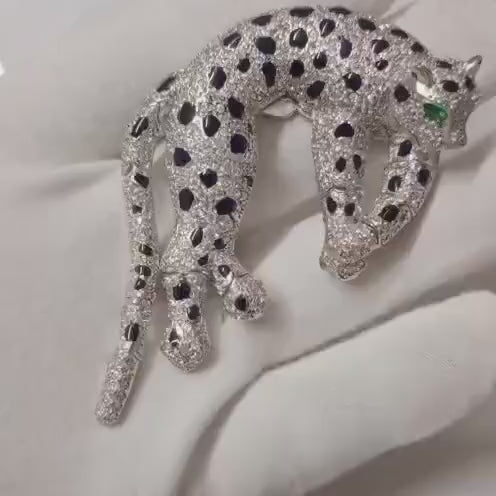 Panther Brooch in 925 Sterling Silver Cubic Zircon Blue Sapphire Decorative Brooch Pin