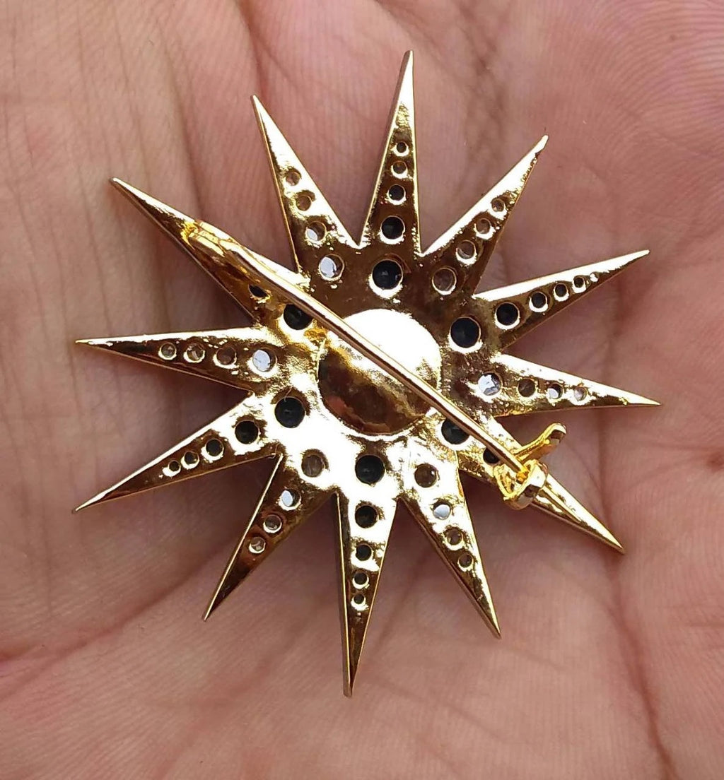 Rose Cut Diamond 925 Sterling Silver Sapphire Brooch – Elegant Designer Statement Jewelry Pin
