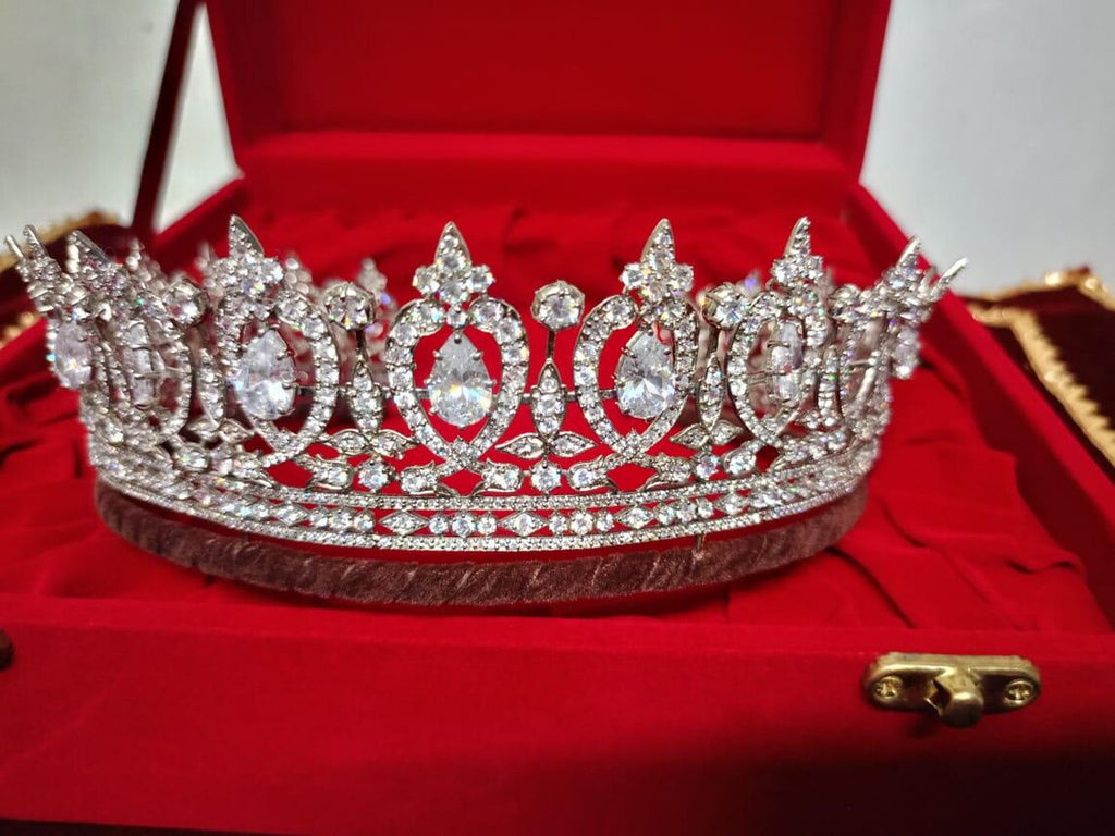 925 Sterling Silver Cubic Zircon Handmade Crown Tiara for Women