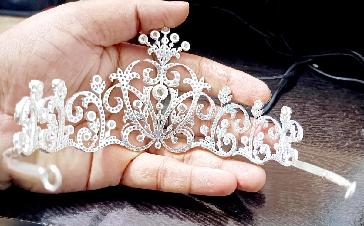 925 Sterling Silver Cubic Zircon Handmade Crown Tiara for Women Hair Jewelry